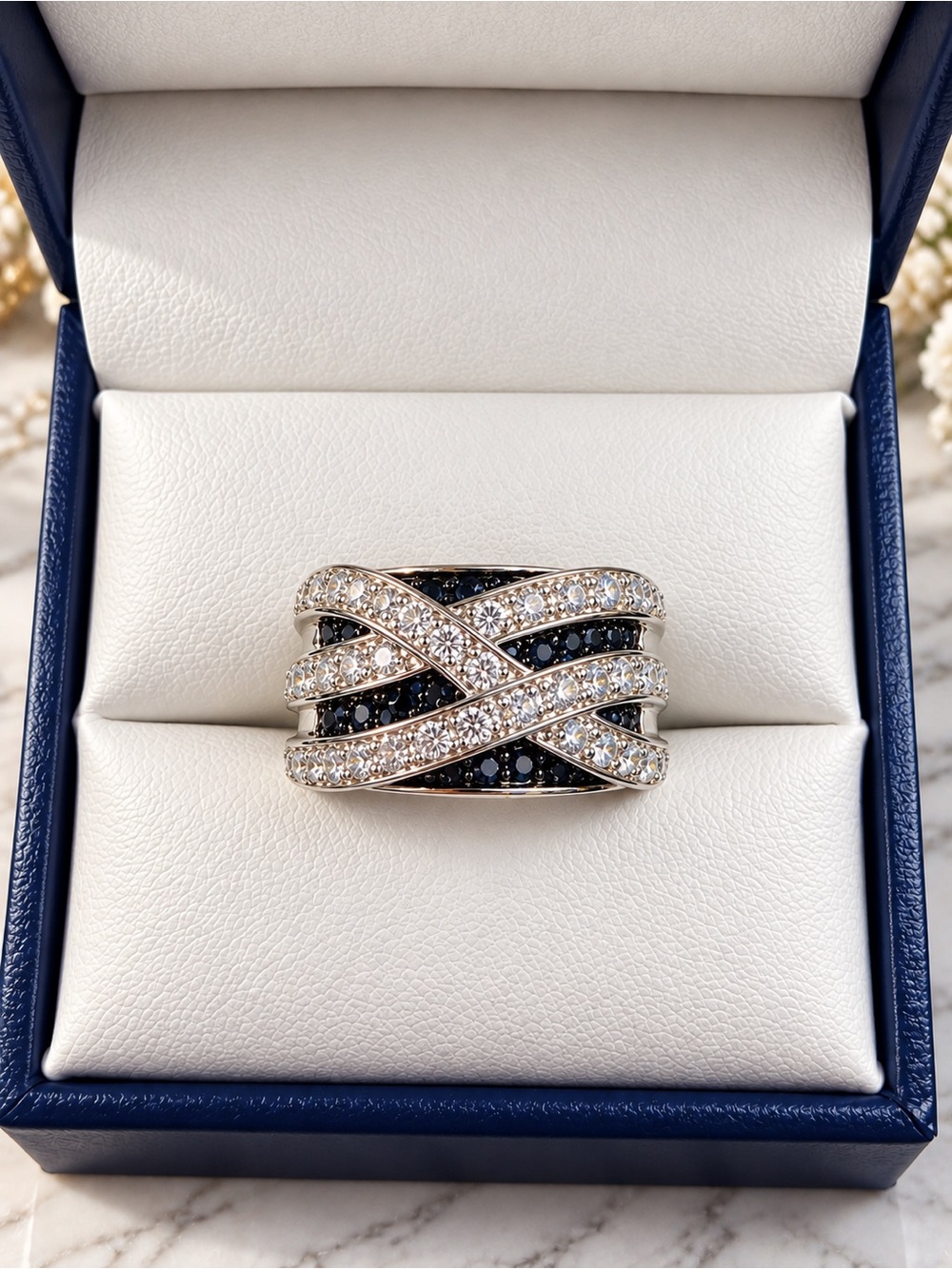 1 CTW Natural Blue & White Diamond Sterling Silver Ring Sz 6